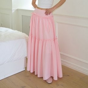 Ribbon Shirring Gingham Check Maxi Skirt Pink