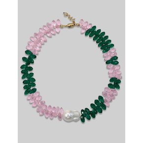 Green and Pink Bead Pearl Necklace