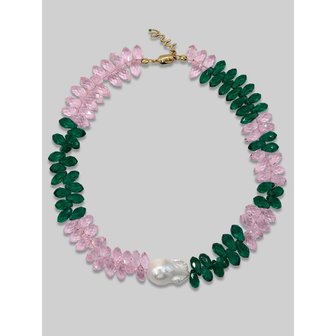 모던에브리데이 Green and Pink Bead Pearl Necklace