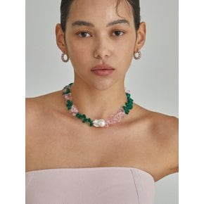 Green and Pink Bead Pearl Necklace