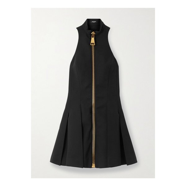 지퍼 디테일 플리츠 그랑 드 푸드르 울 미니 드레스 블랙 46376663162910948