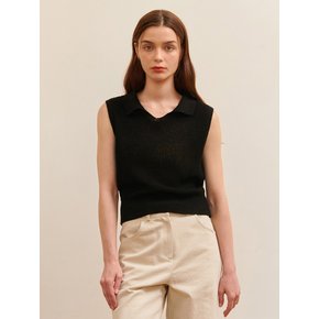 SUMMER LINEN COLLAR SLEEVELESS KNIT BLACK