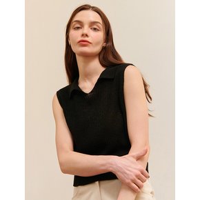 SUMMER LINEN COLLAR SLEEVELESS KNIT BLACK