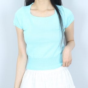 5색 골지 스퀘어넥 반팔 캡소매 니트티