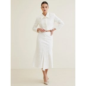 Tweed Front Slit Skirt-White