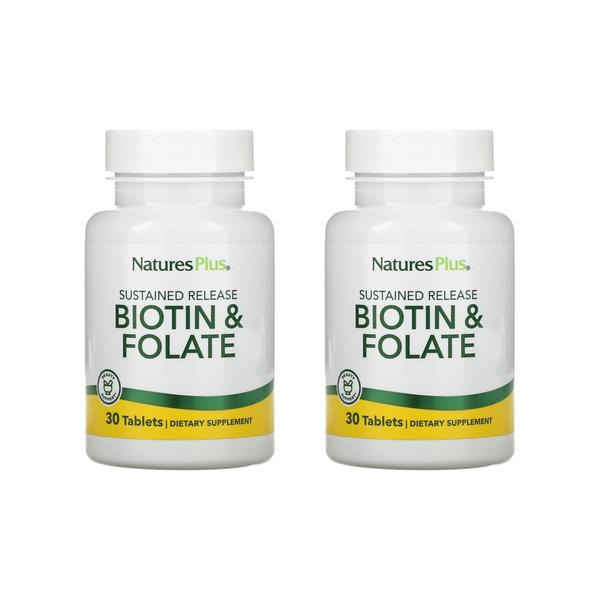 [해외직구] 네이처스플러스 서스테인릴리즈 비오틴 앤 엽산 30정 2팩 NaturesPlus Sustained Release Biotin & Folate 30 Tablets