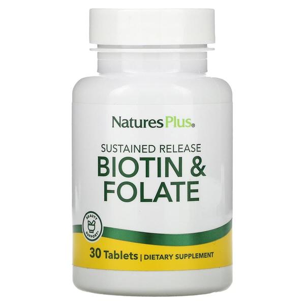 [해외직구] 네이처스플러스 서스테인릴리즈 비오틴 앤 엽산 30정 2팩 NaturesPlus Sustained Release Biotin & Folate 30 Tablets
