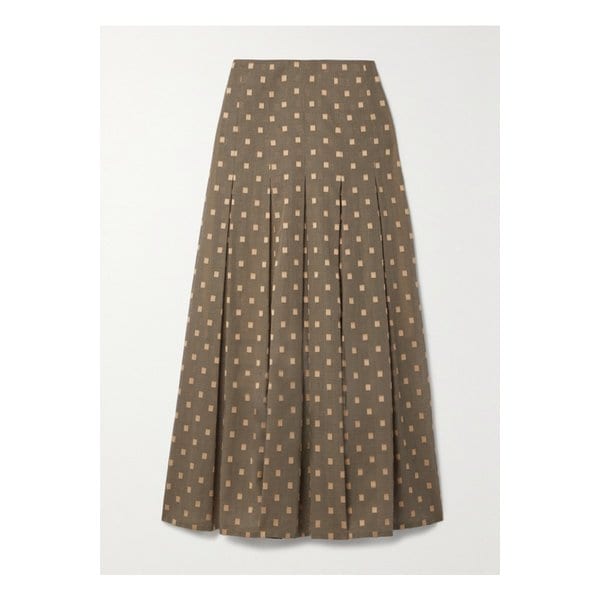 Pleated Houndstooth Fil Coupé Cotton Maxi Skirt 브라운 43769801095317707