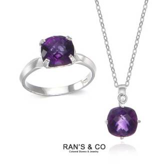 RAN'S&CO [란스앤코] RAN`S&CO 천연자수정(3캐럿) 스퀘어 반지+스퀘어 목걸이