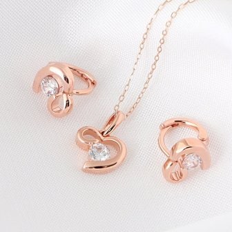 미니아트 14K GOLD 데일리 스윗 하트 미니 쥬얼리 세트 골드필드 귀걸이 + 목걸이 45cm