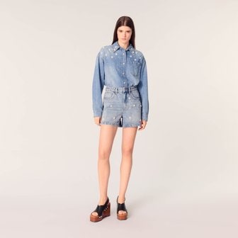 마쥬 [시즌오프 30%] 플라워 비즈 데님 쇼츠
