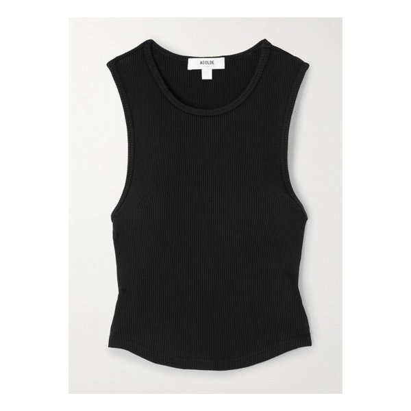 노바 골지 크롭 스트레치  코튼 텐셀™ 리오셀 혼방 탱크 블랙 1647597332884352