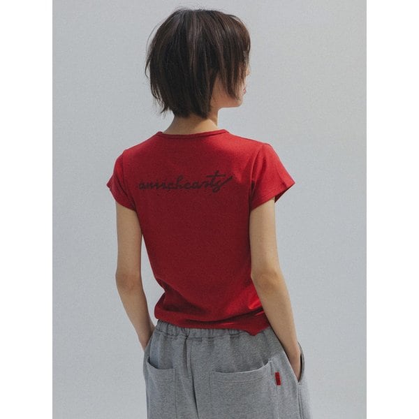 Slim Modal lettering Tee_RED