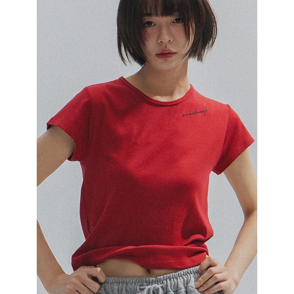 Slim Modal lettering Tee_RED
