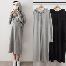 마미누리 긴팔 후드 단추 수유원피스 임산부원피스_P370383018