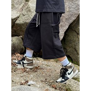 COTTON CARPENTER BERMUDA PANTS (BLACK)