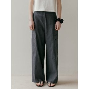 LINEN CARGO PANTS - Charcoal