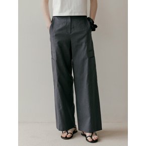 LINEN CARGO PANTS - Charcoal