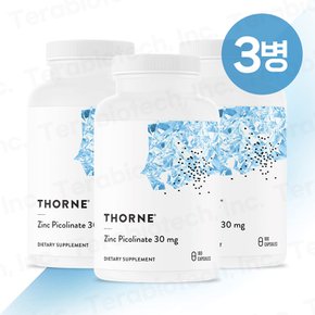 [무료배송] Thorne 쏜리서치 쏜땡땡 Zinc 아연 피콜리네이트 30mg 180캡슐 3병