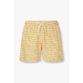 EMPORIO ARMANI 남성 리피트 로고 폴리 스윔 쇼츠 0815121008000