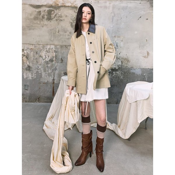 Collar Detail Midi Jacket  Khaki Beige (KE6230M04H)