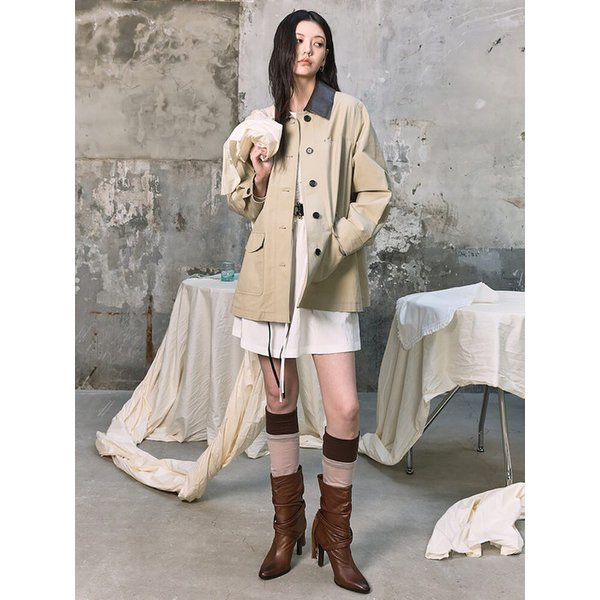 Collar Detail Midi Jacket  Khaki Beige (KE6230M04H)