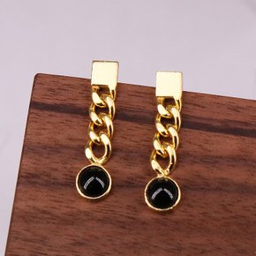 i_e12-1 -onyx chain earring (silver)