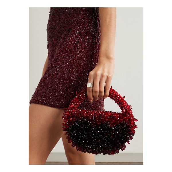 클리오 페피아트 쿼츠 비즈 장식 새틴 숄더 백 레드 1647597351420574