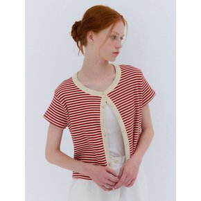 SUMMER RIBBED STRIPE CARDIGAN RED