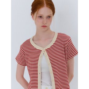 SUMMER RIBBED STRIPE CARDIGAN RED