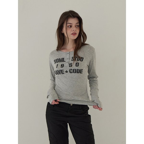 헨리넥 버튼 롱슬리브 (멜란지 그레이)