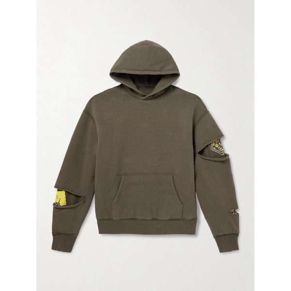 리버시블 디스트레스드 프린트 코튼 저지 후드 티셔츠 46376663162925140