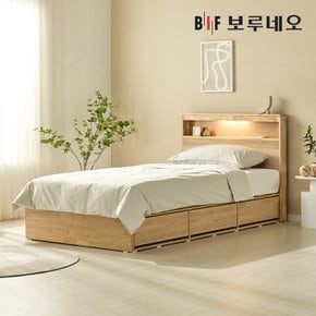 [착불]뉴키Po 3서랍 고무나무 원목 침대 LED 수납 프레임 SS