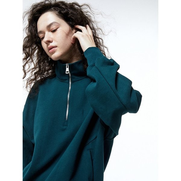 GENDERLESS OVERFIT HALF ZIP UP DARK GREEN
