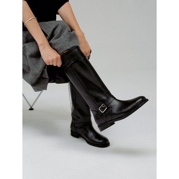 NOIR BUCKLE STRAP LEATHER BOOTS (SOFT BLACK)