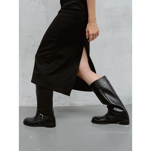 NOIR BUCKLE STRAP LEATHER BOOTS (SOFT BLACK)