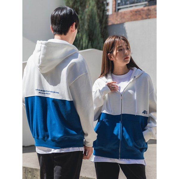 A로고 자수 배색 오버핏 후드집업 AZH793 (2 COLOR)