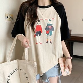 / NT1859 캐주얼 캐릭터 프린트 나그랑 반팔 티셔츠