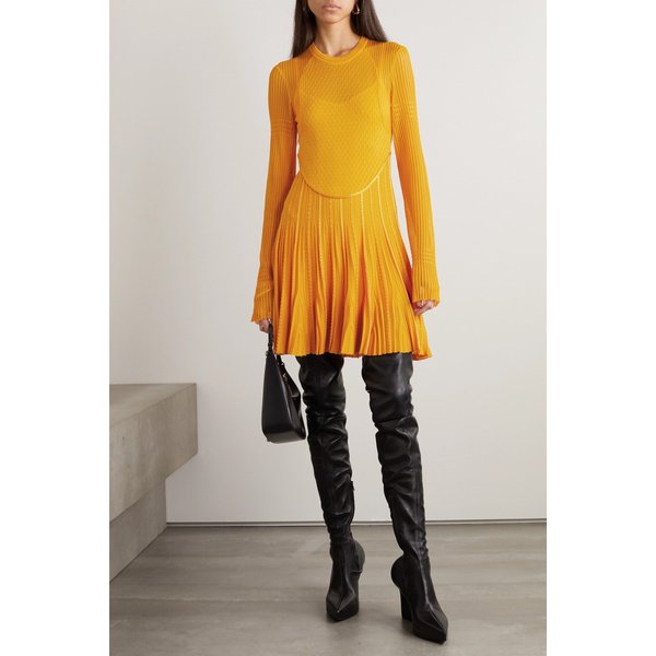 Cutout Pleated Knitted Mini Dress 옐로