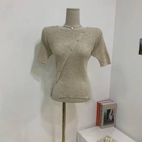 / (신상 무료배송)민츠 마 사선 단추 트임 골지 반팔 니트 5color
