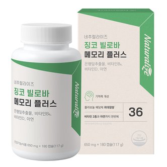 네추럴라이즈 징코빌로바 메모리 플러스 650mg 180캡슐 은행잎추출물