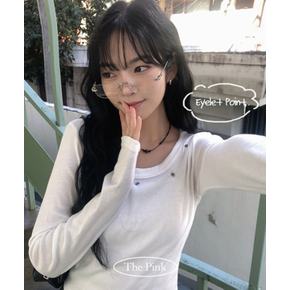 / 이룬 슬림핏 아일렛 크롭 긴팔티