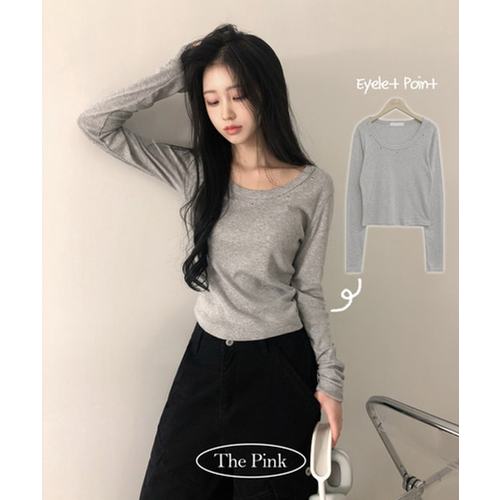더핑크 / 이룬 슬림핏 아일렛 크롭 긴팔티