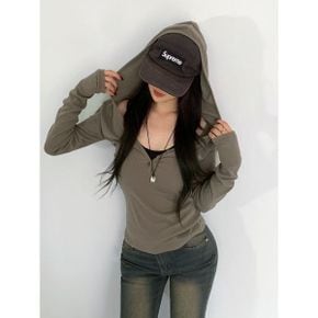 밀로 브이넥 버튼 옆셔링 골지 후드 티셔츠_P440829439