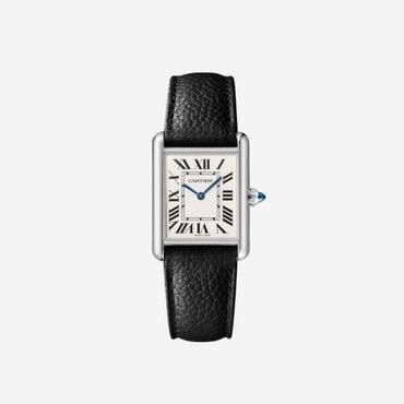  까르띠에 탱크 머스트 워치 라지 쿼츠 스틸 카프스킨 블랙 Cartier Tank Must Watch Large Quart