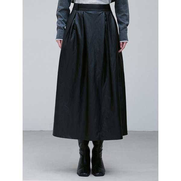 PLEATED VEGAN LEATEHR MIDI SKIRT