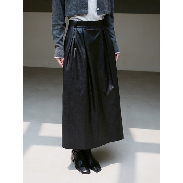 PLEATED VEGAN LEATEHR MIDI SKIRT