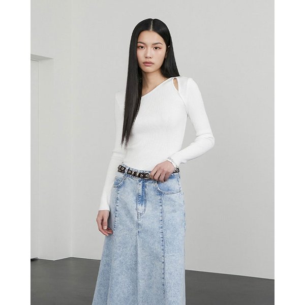 [시흥점] 여성 언발 넥라인 포인트 슬림핏 골지 폴오버 (ER1KL260)