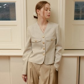 앨리 브이넥 트위드 자켓_멜란지 베이지 / ALLIE V NECK TWEED JACKET_MELANGE BEIGE