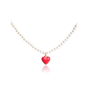 HL30_Red heart point pearl necklace